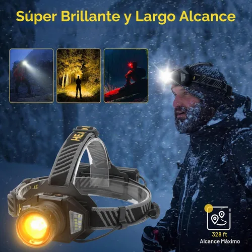Vista 2 de BORUIT Linterna frontal LED recargable con luz roja, lámpara de cabeza con sensor de movimiento súper brillante con 8 modos, impermeable IPX4, faros