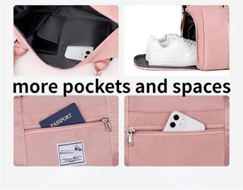 Vista 6 de Bolsa de gimnasio con compartimento para zapatos, bolsa de viaje impermeable para mujer, bolsa de mano para deporte, fin de semana, bolsa