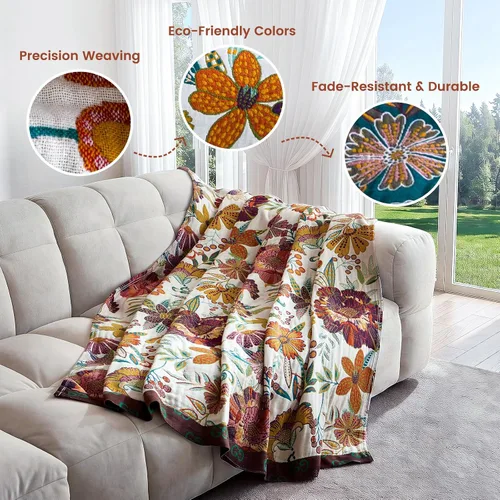 Vista 41 de MSGKV - Manta bohemia/primaveral de algodón para sofá y sala de estar, de gasa acogedora, de 50 x 60 pulgadas 50"x60" Cotton Throw, Woven Bird