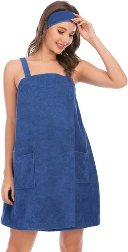 Vista 100 de Veseacky Toalla de baño para mujer con bolsillo, bata de spa ajustable y diadema facial