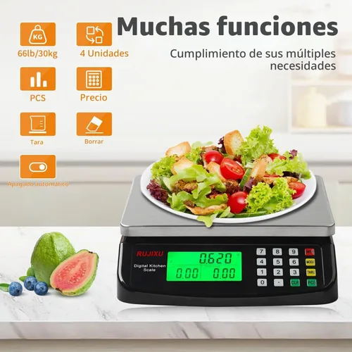 Vista 6 de Báscula digital grande de cocina negra de 66.1 lbs/66 libras, báscula comercial de acero inoxidable con pantalla LCD, escala de cálculo de precios