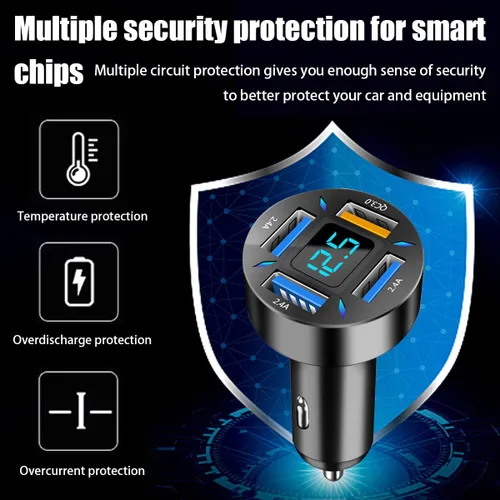 Vista 3 de Ankuee Cargador de coche USB de 4 puertos, carga súper rápida de 66 W con QC 3.0, PD 20 W y adaptador de cargador USB 2.4A, carga rápida con 2 pzas