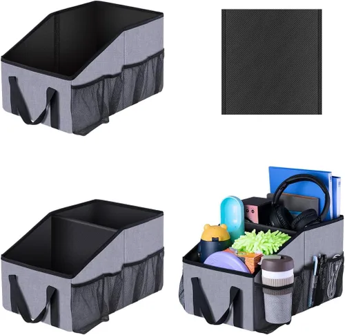 Vista 7 de Smof Organizador de asiento de automóvil, organizador de asiento delantero y trasero para niños, almacenamiento plegable para asiento trasero