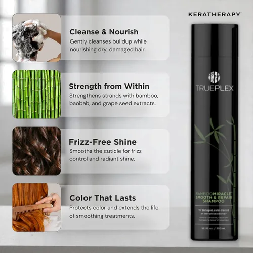 Vista 5 de KERATHERAPY Bamboo Miracle Smooth & Repair Champú, 10.1 onzas, 10.1 fl oz – Fórmula limpiadora vegana para cabello dañado y encrespado – Hidratante