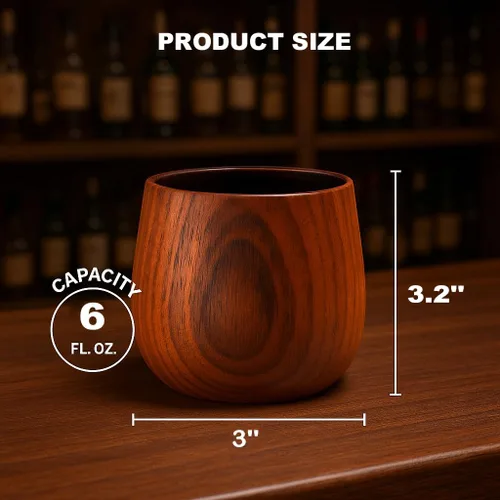 Vista 3 de Vasos de Whisky de Madera Carbonizada – Vasos de Bourbon de 6 oz para Hombres con Interior Quemado – Copas de Cóctel Old Fashioned – Regalos