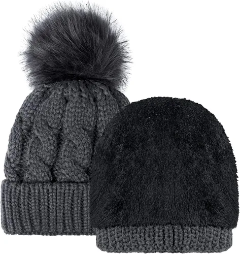 Vista 7 de YSense Wear 2 Pack Toddler Kids Winter Warm Fleece Lined Beanie Hats for Boys and Girls Crochet Hairball Knit Cap 1-6 Years