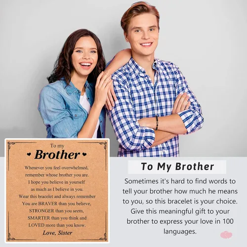 Vista 2 de Regalos para marido, hijo, nieto, sobrino, papá, novio, nuevo papá, hermano, padrastro, tío, te amo en 100 idiomas, pulsera ajustable para hombres