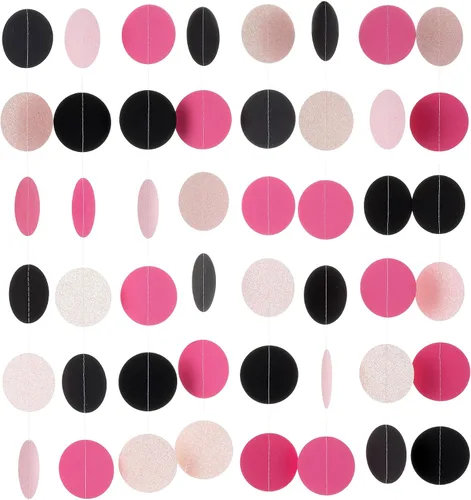 Vista 2 de WEVEN Guirnalda de papel negra y dorada brillante, pancarta banderín serpentina colgante para decoraciones de fiesta, 2.5 pulgadas de diámetro, 20