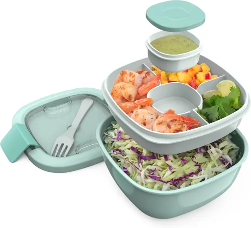 Vista 14 de Contenedor de almuerzo, ecológico y sin BPA de Bentgo Salad para ensaladas y otros aperitivos para llevar, Azul Recipiente para aderezo a prueba