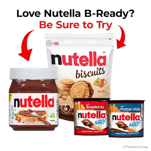 Vista 6 de Nutella B-ready Barras de Obleas, Crema de Avellana con Cacao, Barra de Snack Envuelta Individualmente, 16 Paquetes de 2 Barras - 1.55 oz