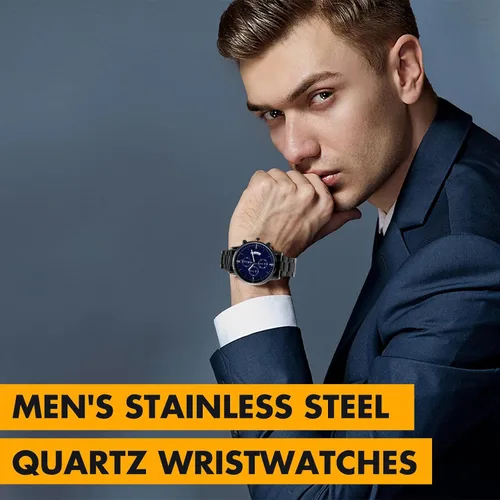 Vista 4 de Outus Juego de 6 relojes para hombre, correa de acero inoxidable, relojes de pulsera de cuarzo para hombres y niños, regalos de negocios, vestido