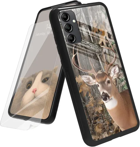 Vista 135 de Funda para Samsung Galaxy A12 5G con protector de pantalla, parte trasera de vidrio templado + TPU de silicona suave que absorbe los golpes