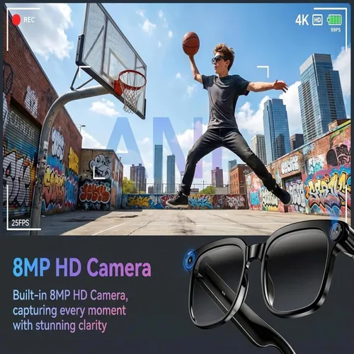 Vista 2 de Gafas inteligentes mejoradas con IA con cámara, video 4K de 8MP