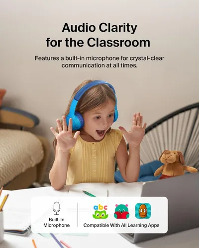 Vista 5 de Belkin SoundForm Mini - Auriculares inalámbricos Bluetooth para niños, batería de 30 horas, límite de volumen seguro de 85 dB, micrófono integrado
