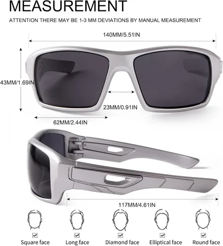 Vista 6 de ADE WU Gafas de sol deportivas polarizadas para hombre, gafas de sol rectangulares de moda para hombre