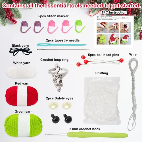 Vista 3 de Kit de ganchillo ALODNY para principiantes, kit de ganchillo navideño para principiantes adultos, juego de ganchillo y agujas con videotutoriales