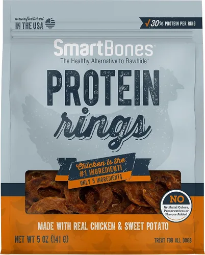 Vista 12 de SmartBones Protein Rings - Golosinas para perros sin piel cruda, pollo real, 10.5 onzas Con pollo real y batata, 30% proteína por anillo, sin