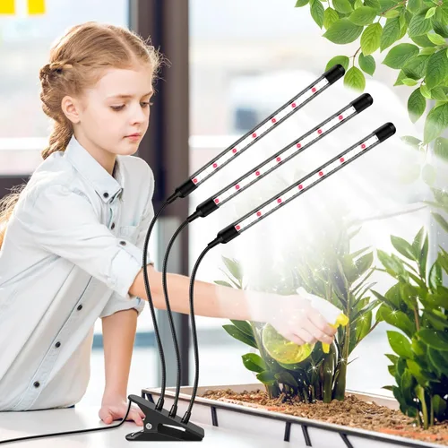 Vista 7 de SDOVUERC - Lámpara de cultivo con clip de tres cabezas para plantas de interior, espectro completo con temporizador de 6/12/18H, 5 niveles