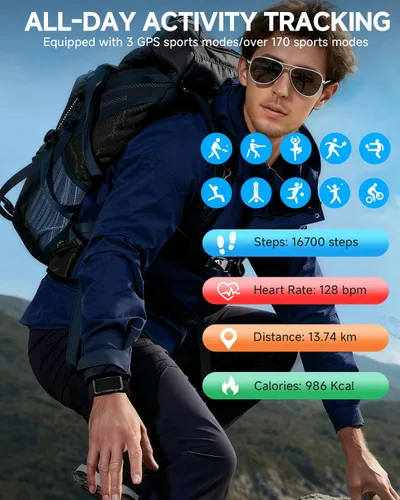 Vista 4 de Pulsera inteligente para hombres y mujeres, rastreador de actividad de salud, monitor de presión arterial continua/frecuencia cardíaca 24/7, monitor