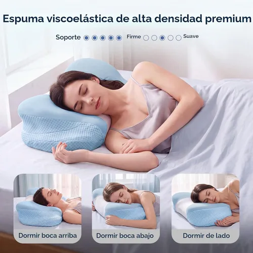 Vista 6 de Almohada cervical para aliviar el dolor de cuello y hombros, almohadas ergonómicas de espuma viscoelástica con funda de seda de hielo transpirable