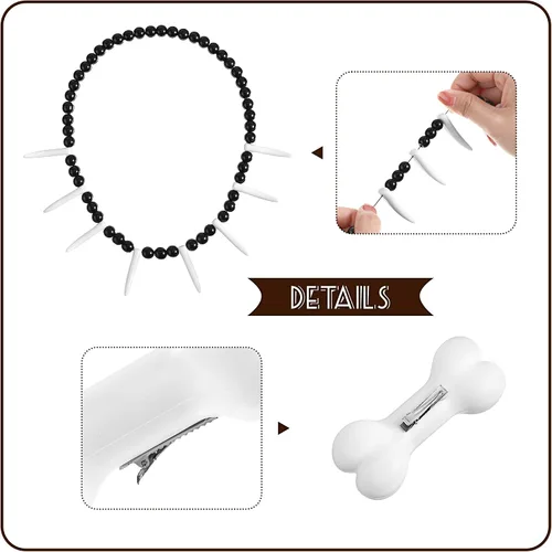 Vista 5 de SATINIOR Disfraz de mujer de caverna, con clip para el pelo de hueso, collar de caverno, cueva de leopardo, accesorios de disfraz para cosplay