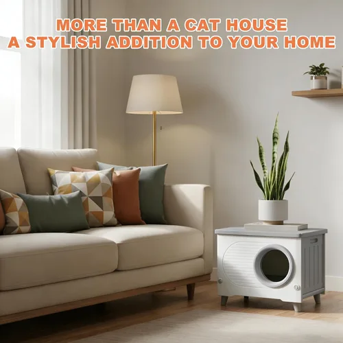 Vista 9 de Casa para gatos al aire libre, resistente a la intemperie, refugio para gatos con puerta de escape y solapa de puerta de PET, apilable elevado