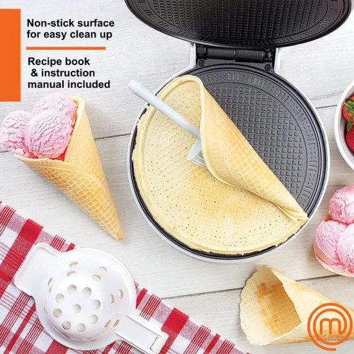 Vista 3 de MasterChef Máquina para hacer conos y tazones para gofres, incluye rodillo moldeador y prensa de cuencos, horneado casero, máquina de hierro