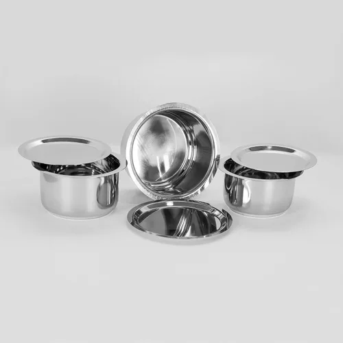 Vista 6 de Sumeet Juego de utensilios de cocina de acero inoxidable con tapa, 1L, 1.4L, 1.8L, 3 piezas (blanco)