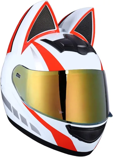 Vista 6 de Casco de locomotora con orejas de gato con certificación DOT, cómodo casco modular de cara completa para motocicleta, casco personalizado para Negro