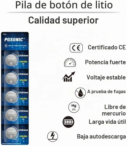 Vista 2 de PGSONIC Baterías CR2450, batería de moneda de litio de 3 voltios, 10 unidades, alta capacidad y rendimiento sin fugas
