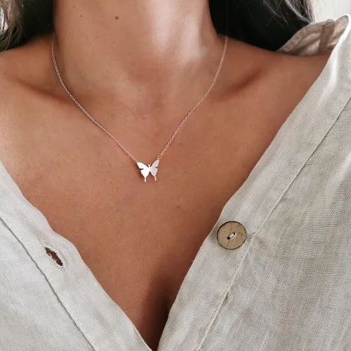 Vista 3 de MIDEEO Delicado collar de mariposa para mujer, chapado en oro de 14 quilates, collar con dije de mariposa minimalista