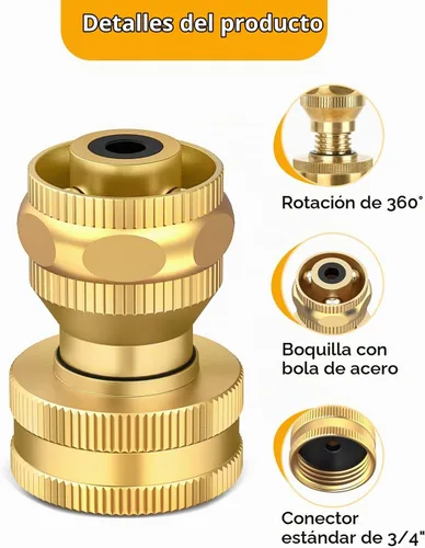 Vista 3 de Twinkle Star Boquilla de manguera de latón, rociador giratorio ajustable