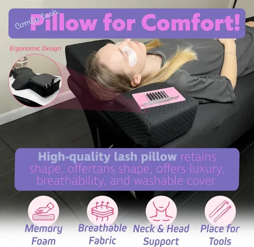 Vista 3 de Almohada de pestañas para extensiones de pestañas - Almohada de cama de espuma viscoelástica curvada, reposacabezas ergonómico con soporte