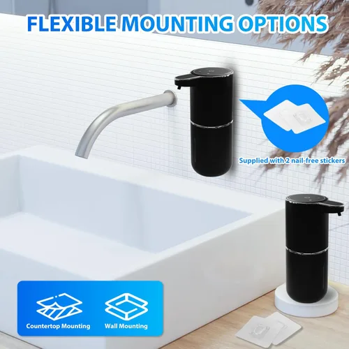Vista 6 de Paquete de 2 dispensadores automáticos de jabón espumoso, 12.8 onzas, 12.8 fl oz, recargable por USB, dispensador eléctrico de jabón de manos de 4