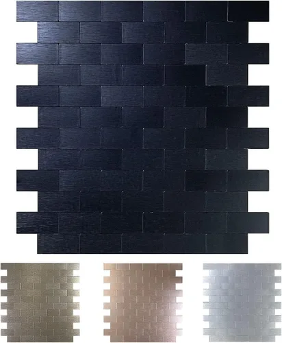 Vista 2 de XUANINY - Azulejos autoadhesivos de metal para loseta en muro, 10 hojas, aluminio cepillado, estilo metro, adhesivo 3D para pared de cocina y baño