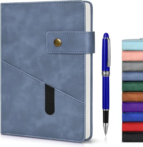 Vista 10 de Cuaderno rayado con bolígrafo, diario personalizado A5 de cuero de tapa dura para hombres y mujeres, 200 páginas de papel grueso de 100 GSM