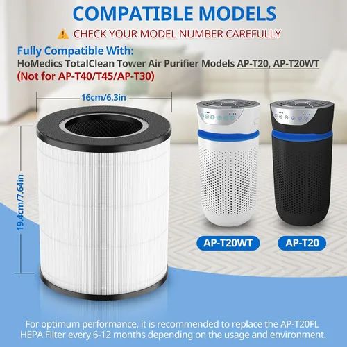 Vista 2 de AP-T20 Filtro de repuesto compatible con Homedics AP-T20 Filtro purificador de aire, 3 en 1 Torre de limpieza total de alta calidad, filtros