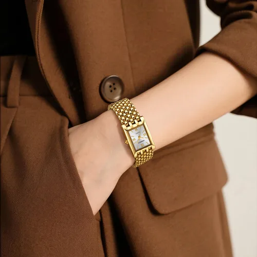 Vista 3 de MASTOP Gold Watches for Women Vintage Rectangle Quartz Watch 30M Waterproof Stainless Steel Bracelet Adjustable Ladies Wristwatch