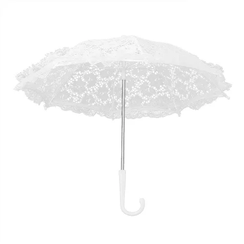 Vista 9 de Yosoo Paraguas de boda con bordado de encaje, accesorios de decoración de flores, para fiesta de boda (51239 blanco)