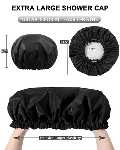 Vista 2 de YIZIJIZI Gorro de ducha, gorras de ducha para mujer reutilizables impermeables, gorras de ducha de dos capas grandes reutilizables adecuadas