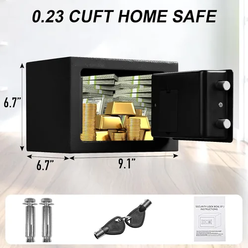 Vista 2 de Tenamic Caja de seguridad digital electrónica de 0.23 pies cúbicos, caja de seguridad digital con teclado, caja fuerte para gabinete, acero