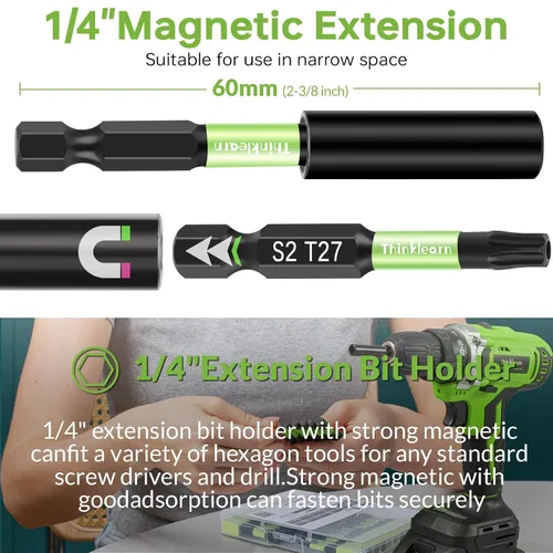 Vista 7 de Impact Torx - Juego de 20 puntas de destornillador magnético a prueba de manipulaciones de 1 y 2 pulgadas, puntas mecanizadas CNC T4-T40, puntas