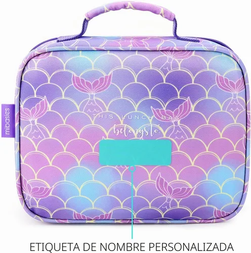 Vista 4 de Lonchera infantil para niñas pequeñas, bolsa de almuerzo aislada y reutilizable para la escuela, cola de sirena