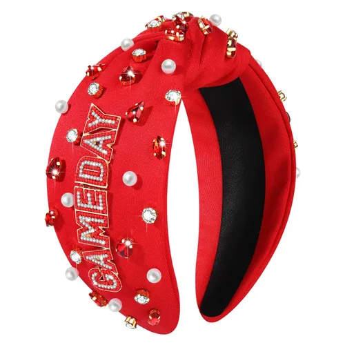 Vista 6 de Diadema de fútbol para mujer, accesorios de fútbol con cuentas de diamantes de imitación, diadema anudada con cristales adornados para el día