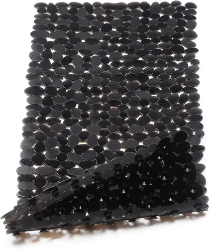Vista 17 de WELTRXE Tapete ovalado antideslizante con burbujas negras para bañera, tapete de ducha con orificios de drenaje, ventosas, lavable a máquina, BPA