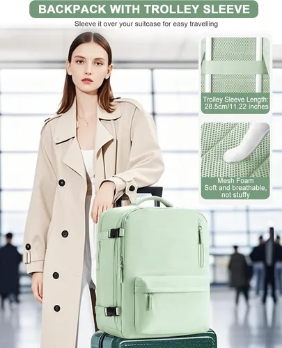 Vista 6 de VGCUB Mochila grande de viaje para trabajo, negocios, mochila para computadora portátil aprobada para vuelo, para mujeres y hombres, mochila