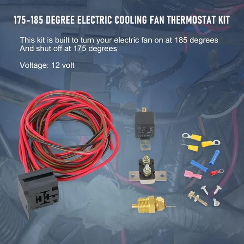 Vista 2 de Kit de termostato de ventilador de enfriamiento eléctrico de 175-185 grados, sensor de temperatura, 40, 50, 60 amperios, relé de temperatura