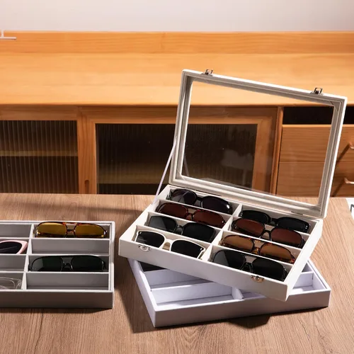 Vista 7 de Frebeauty 8-Slot Sunglass Organizer,Velvet Sunglass Holder for Drawer Beige