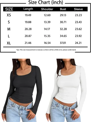Vista 6 de Trendy Queen Camisetas de manga larga para mujer, básicas, de doble capa, ajustadas, ajustadas, Y2K, ropa de invierno 2024