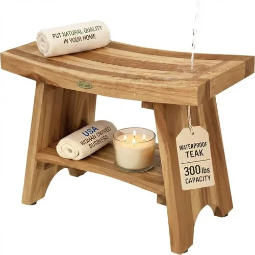 Vista 15 de EcoDecors Banco de ducha de teca con estante de 18", capacidad de 300 lb – Asiento de spa de madera impermeable completamente ensamblado